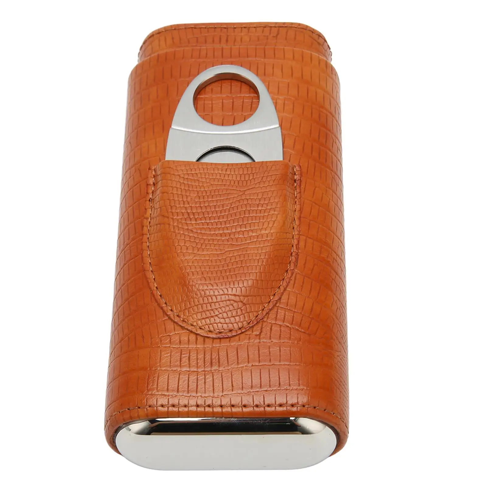 Portable 3 Finger Cigar Case with Cedar Lining & Cutter - Faux Leather Holder for men , Brown