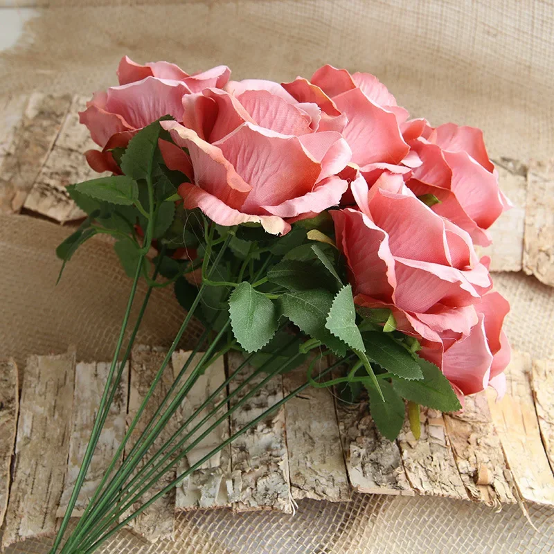 2/3 Stück künstliche Rosenbündel mit 10 Köpfen, Gartendekoration, Champagnerfarbene Blumen, Simulationsrosen, Samt, künstliche Blumen, Hoteldekoration – Detail 4