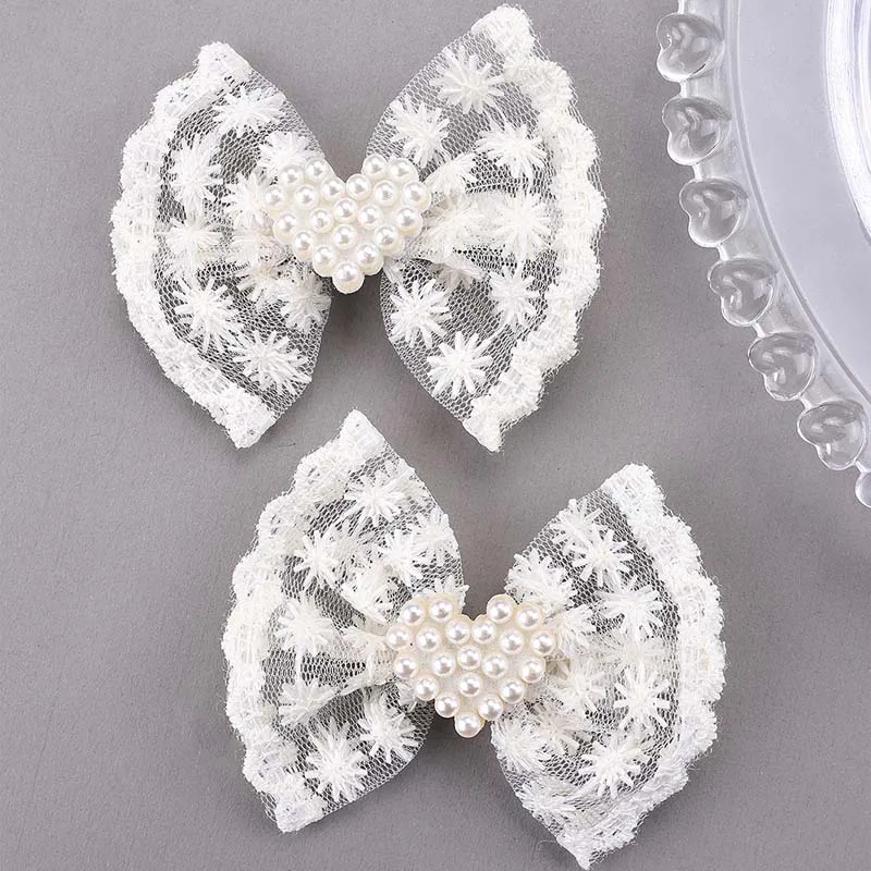 Oaoleer 2Pcs Cute Heart Pearl Hair Bow Clips For Girls Lovely Lace Bowknot Barrettes Hairpins Korean Hairgrips Hair Accessories