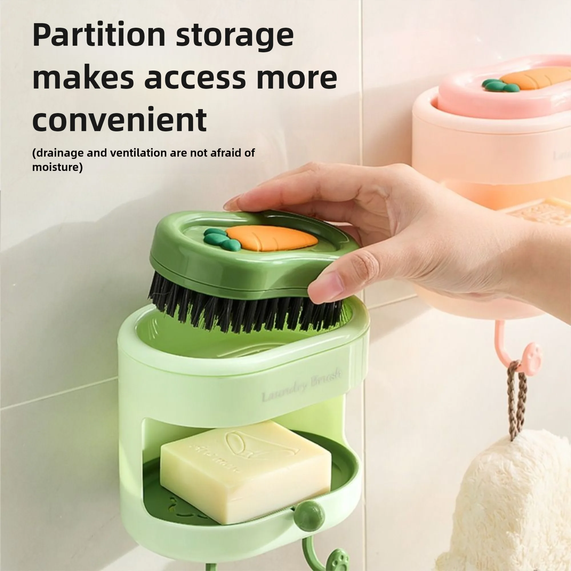 

3 in 1 Soap Holder Back Scrubber Kit Carrot Wall Mount Soap Box with Soft Brush Comfortable Remove Dead Skin Bathroom Soap Dish