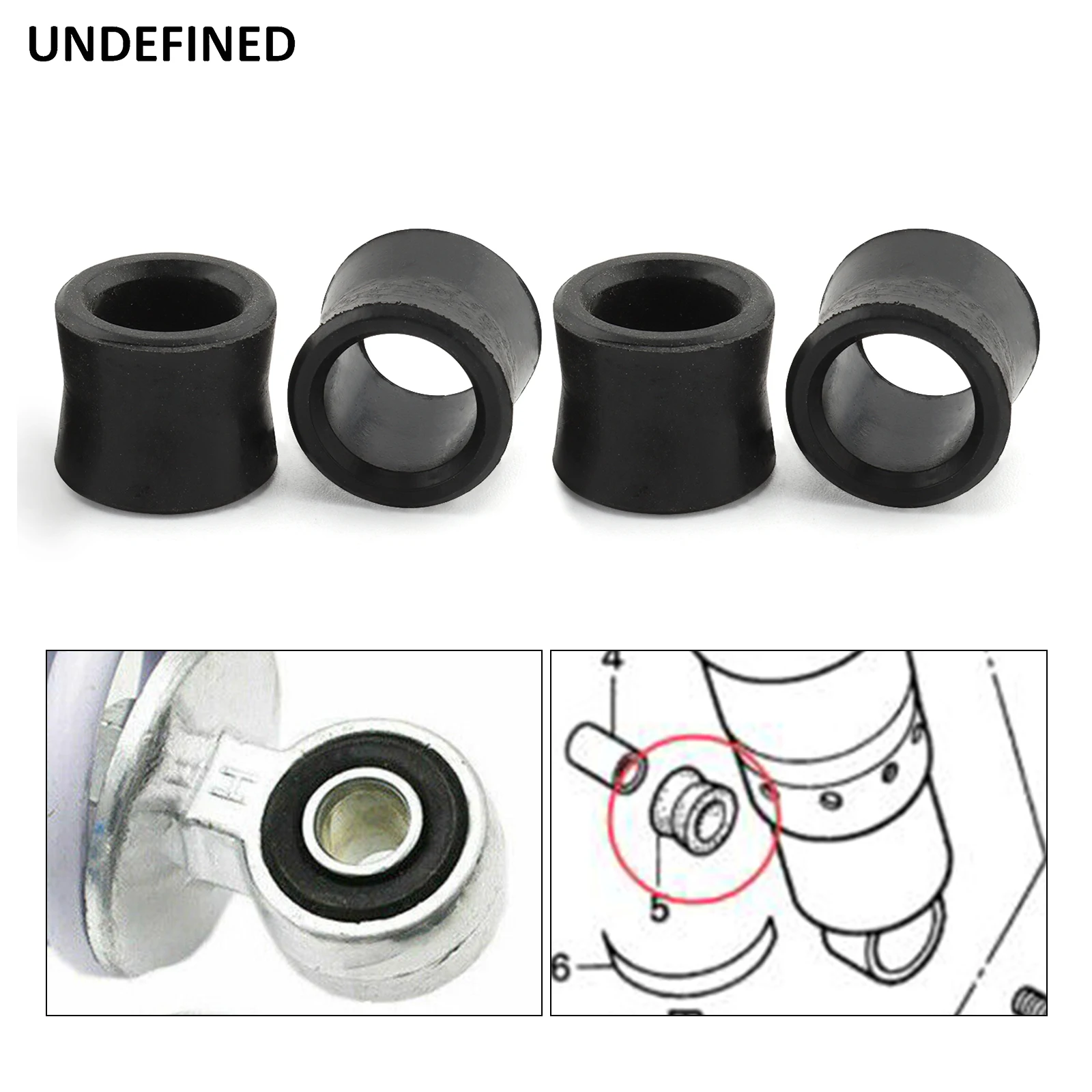 Pasuje do Honda GL1500C Valkyrie VTX1800 1300 1997-2009 wymień OEM # 52489-MW3-305 4PCS Gumowa tuleja tylnego zawieszenia czarna — zdjęcie 4