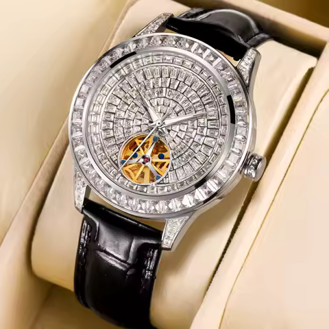 Haemmer Diamond Face Men's Watch Fashion Lightweight Luxury High-end Leather Strap Men's Watch Mineral Glass Mirror 30 meters