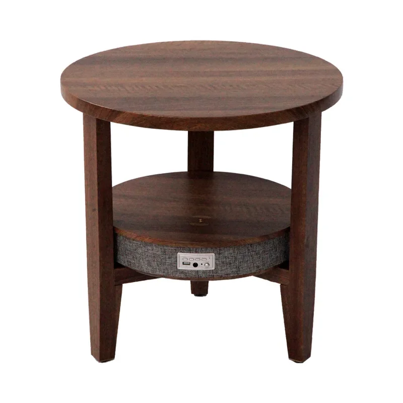 Modern Round Double Layer Side Table with Bluetooth Speaker Smart Wireless Charging Corner Table Living Room Coffee Table