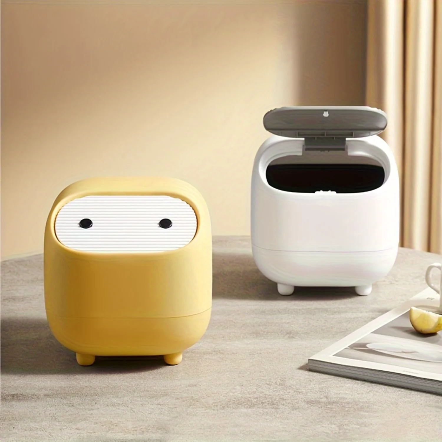 Cute Mini Desktop Trash Can, Press-Type Double-Layer Garbage Bin With Lid, Plastic Waste Basket For Living Room, Bedroom, Office