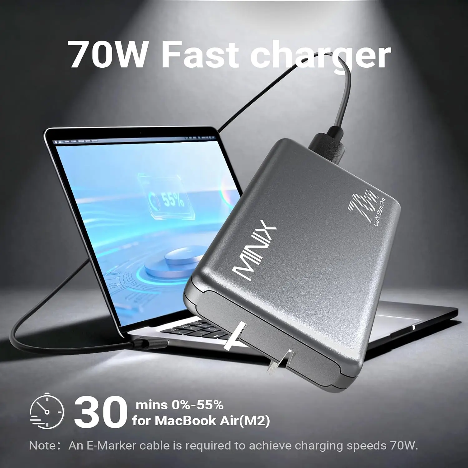 MINIX S70 Ultra-Slim USB C Wall Charger, Fast Charge for iPhone / MacBook/Galaxy, Slim Foldable Wall Plug (US Only)
