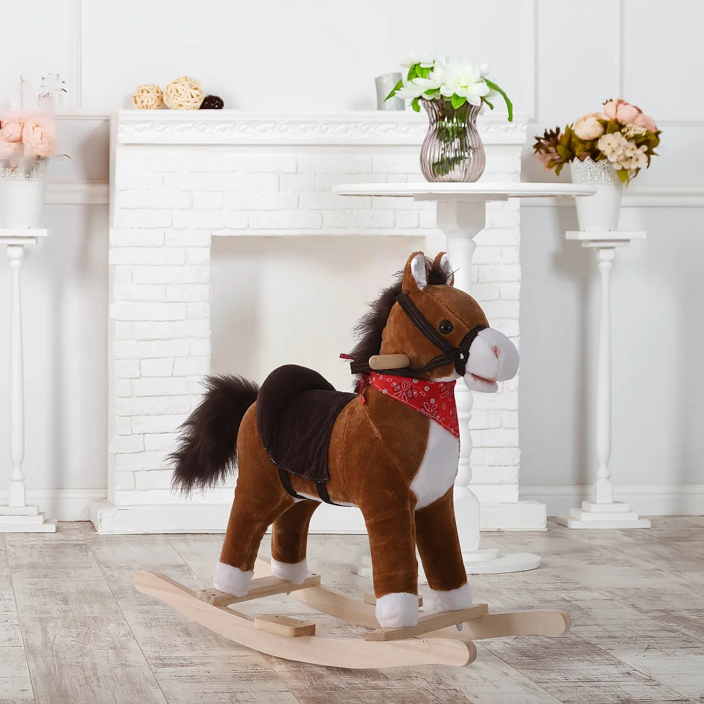 Juguete de peluche con caballo balancín para niños con sonidos realistas y bufanda roja para regalo de nacimiento de más de 3 años