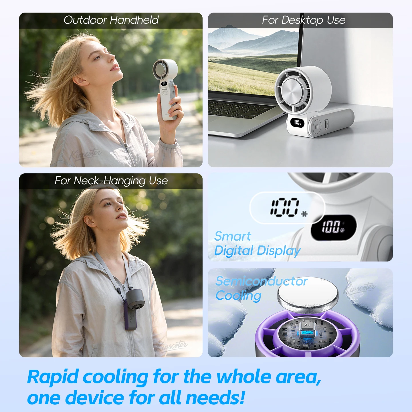 Portable High Speed Cooling Handheld Fan 3600mAh Rechargeable 100 Speed Adjustable Mini Foldable Air Cooling Turbo Fan & Lanyard