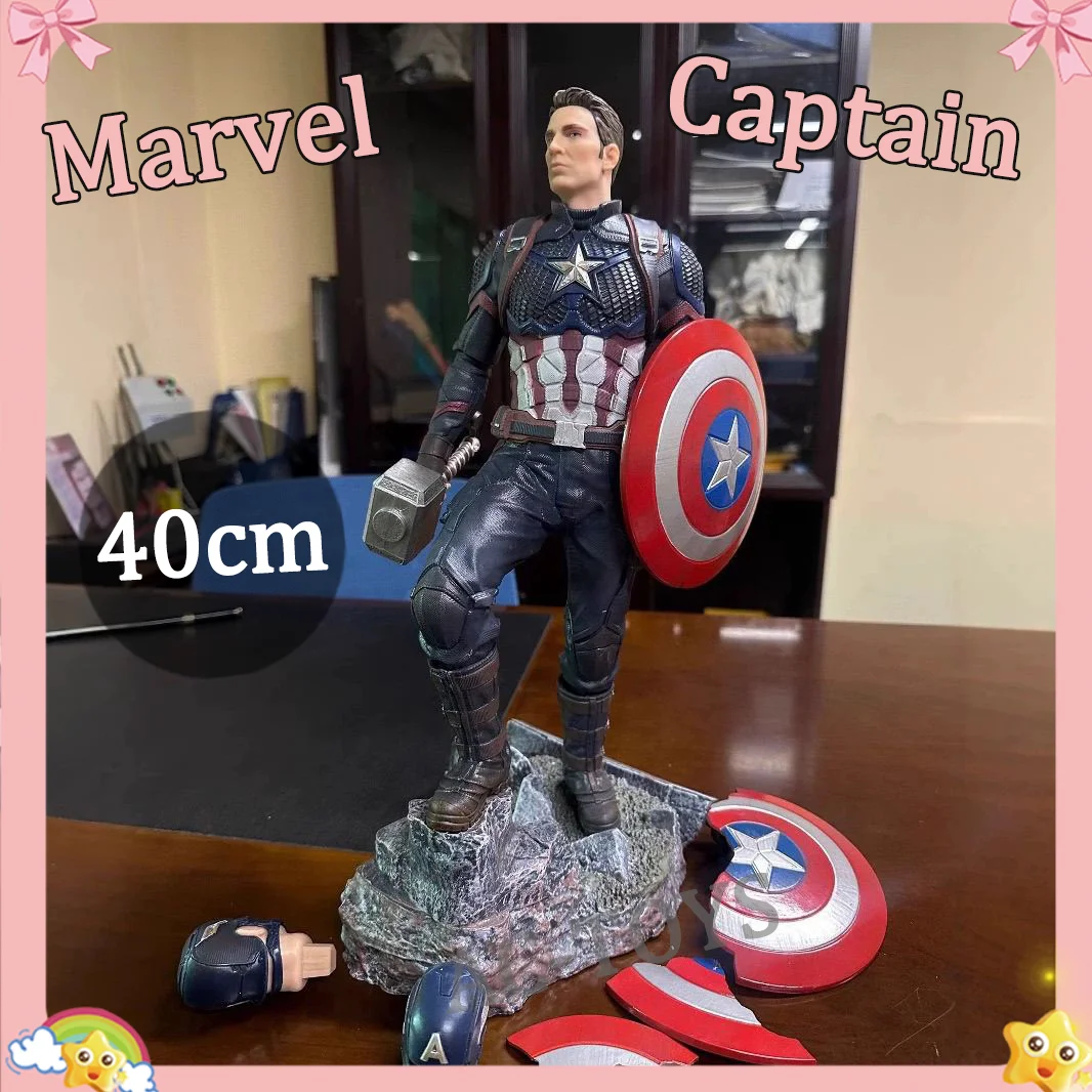 

Captain America Endgame Statue - 40cm PVC Figure with Dual Head Sculpt & Broken Shield - Avengers Collectible Display Model Toys