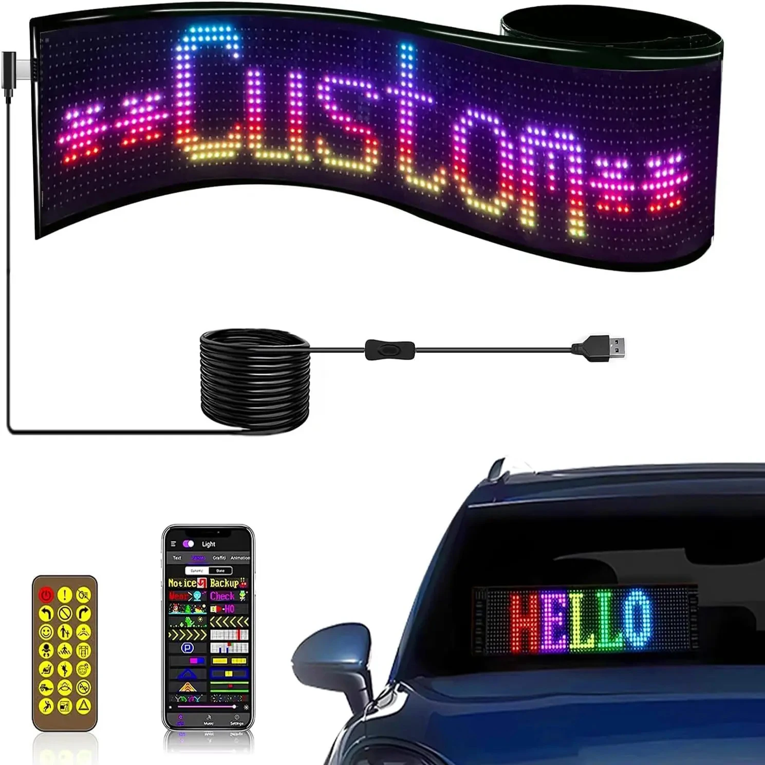 

LED Sign for Car Bluetooth APP Control Custom Programmable LED Sign for Taxi Driver Business 15x4 Inch Flexible Matrix Panel
