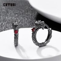 Catuni Hot Dragon Goth Punk Hoop Earrings Copper inlaid Red Zircon Hip Hop Rock Earring Jewelry Accessories Gift for Man Woman