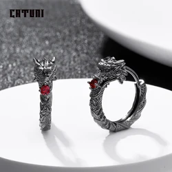 Catuni Hot Dragon Goth Punk orecchini a cerchio rame intarsiato zircone rosso Hip Hop Rock orecchino accessori gioielli regalo per uomo donna