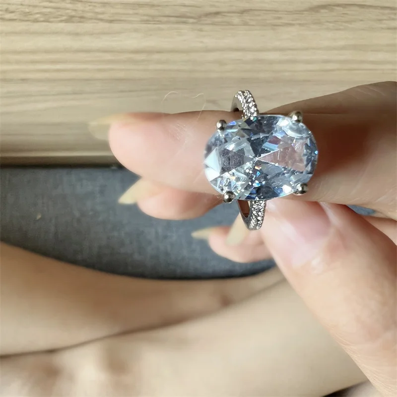 CC White Gold Plated Rings Big Oval Stone Fine Jewelry for Women Fashion Accessories Zirconia Wedding Ring Drop Shipping CC1686