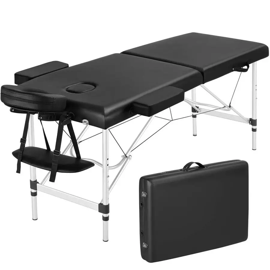 Professioneller 2-Zonen Tragbarer Klappbarer Massagetisch mit 250 kg Tragkraft, Physiotherapie-Tasche, Verstellbarer Höhe und Abnehmbarem A