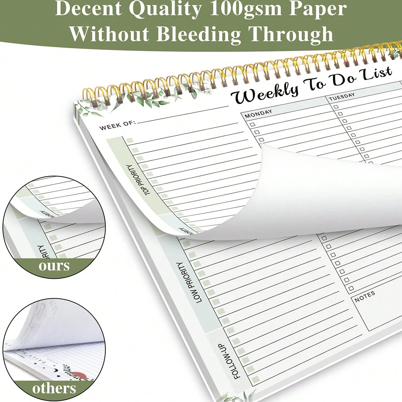 Weekly Planner Pad Spiral Weekly Planner Undated 52-page To-do List Pad, 8.5*11 \