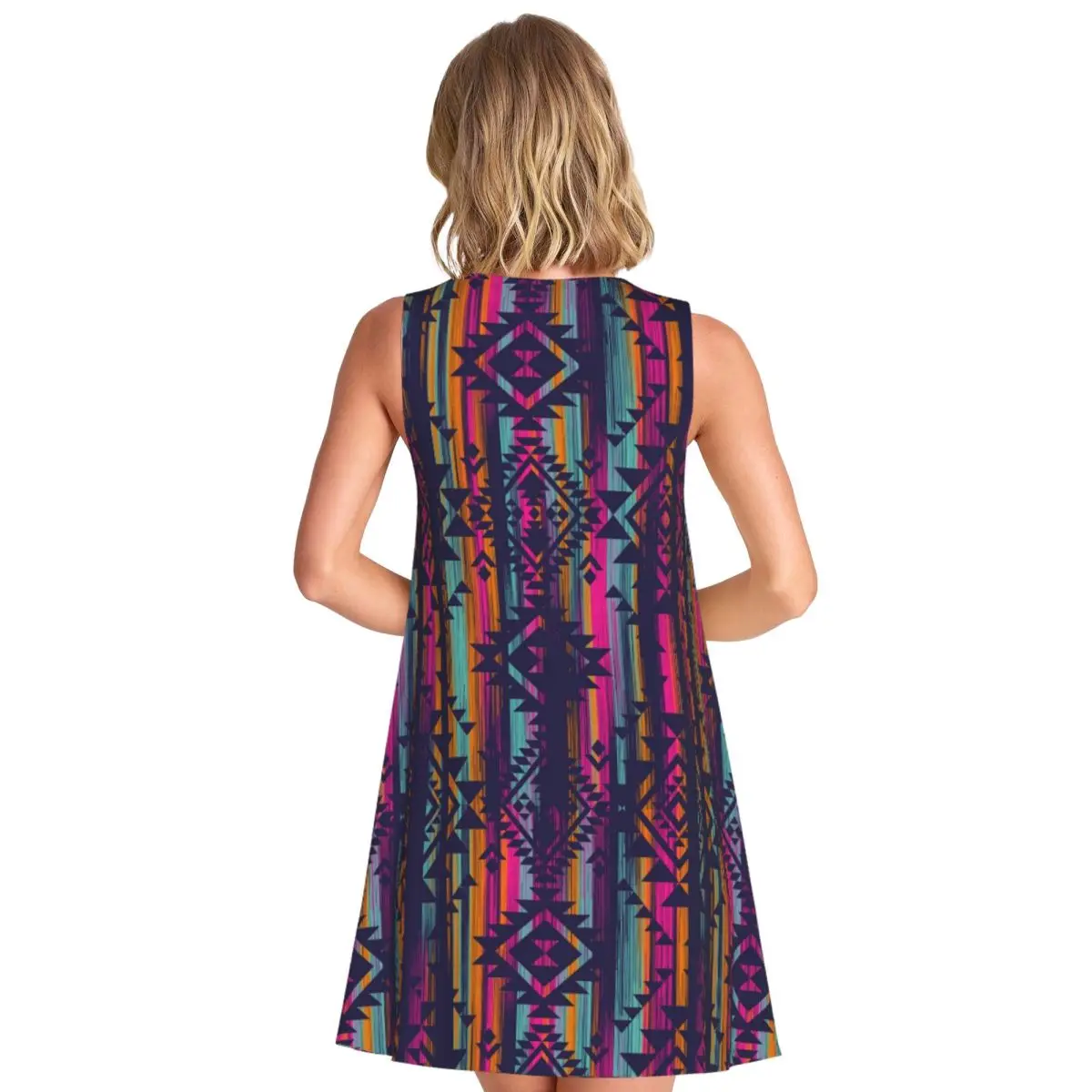 カスタム自由奔放に生きるエスニックボヘミアンルーズサンドレスポケットプリント女性のノースリーブドレスビーチ休暇ドレス