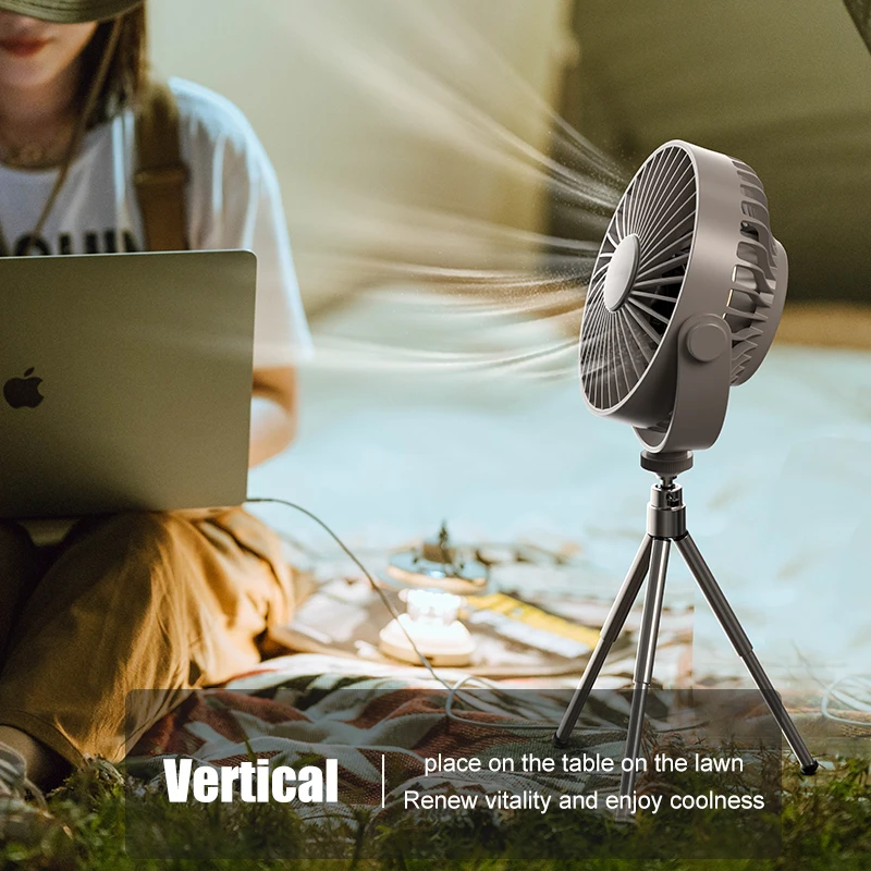 

Chargeable Tripod Stand Desk Air Cooling Blower Rotation Camping Ceiling Fan With Night Light Outdoor USB Conditioning Cooler