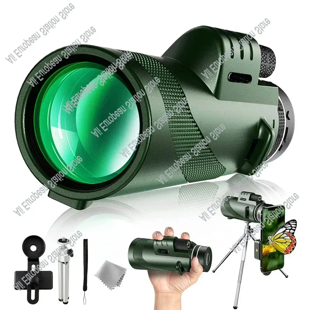 Telescopio Monocular HD 12X50 FMC BAK7, binoculares de prisma con soporte para teléfono inteligente y trípode para caza, senderismo, viajes, observación de aves