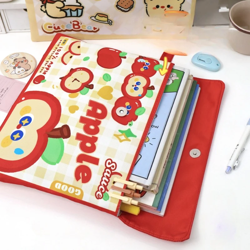 Cartoon Cute Large Capacity A4 Canvas Folder Creative Magnetic Snap Button Document Bag Stationery Storage Pouch for Tickets