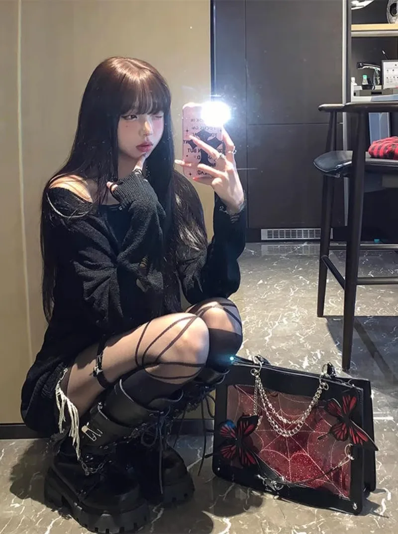 2025 New Japanese Summer Subculture Punk Dark Goth Y2k Hot Hollow Hole Loose Lazy Blouse Top For Women