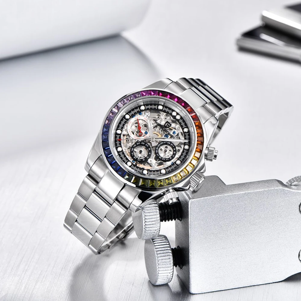New PAGANI 1653 DESIGN Fashion Rainbow Bezel Men Mechanical Wristwatch Luxury Sapphire Glass Hollow Out Automatic Watch for Men view 2