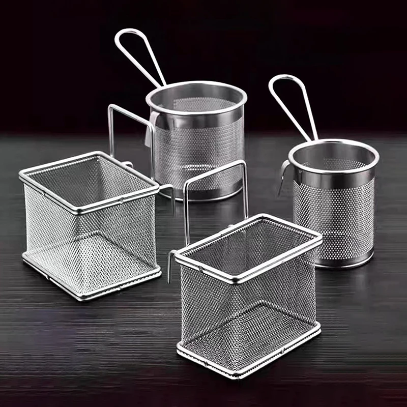 304 Stainless Steel Deep Frying Basket Silver Multi-functional Hangable Colander Oil Filter Mesh Sieve Hotpot Strainer Mesh