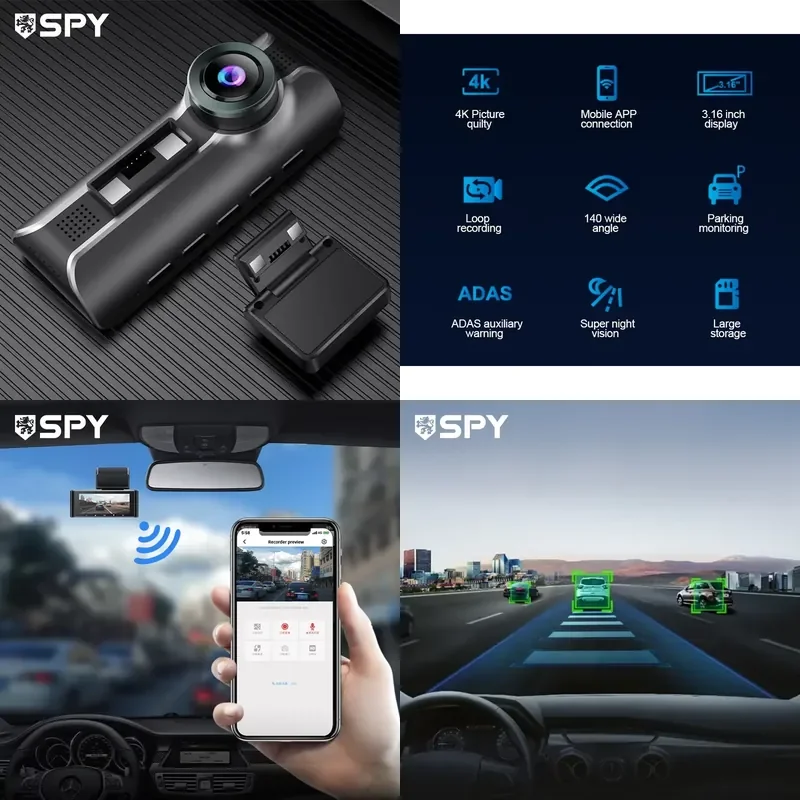 Brand For SPY 2160p Streaming 4k X6000 Dual Lens g Sensor Car Accident Black Box 360 Degree Dashcam with Wifi Maps