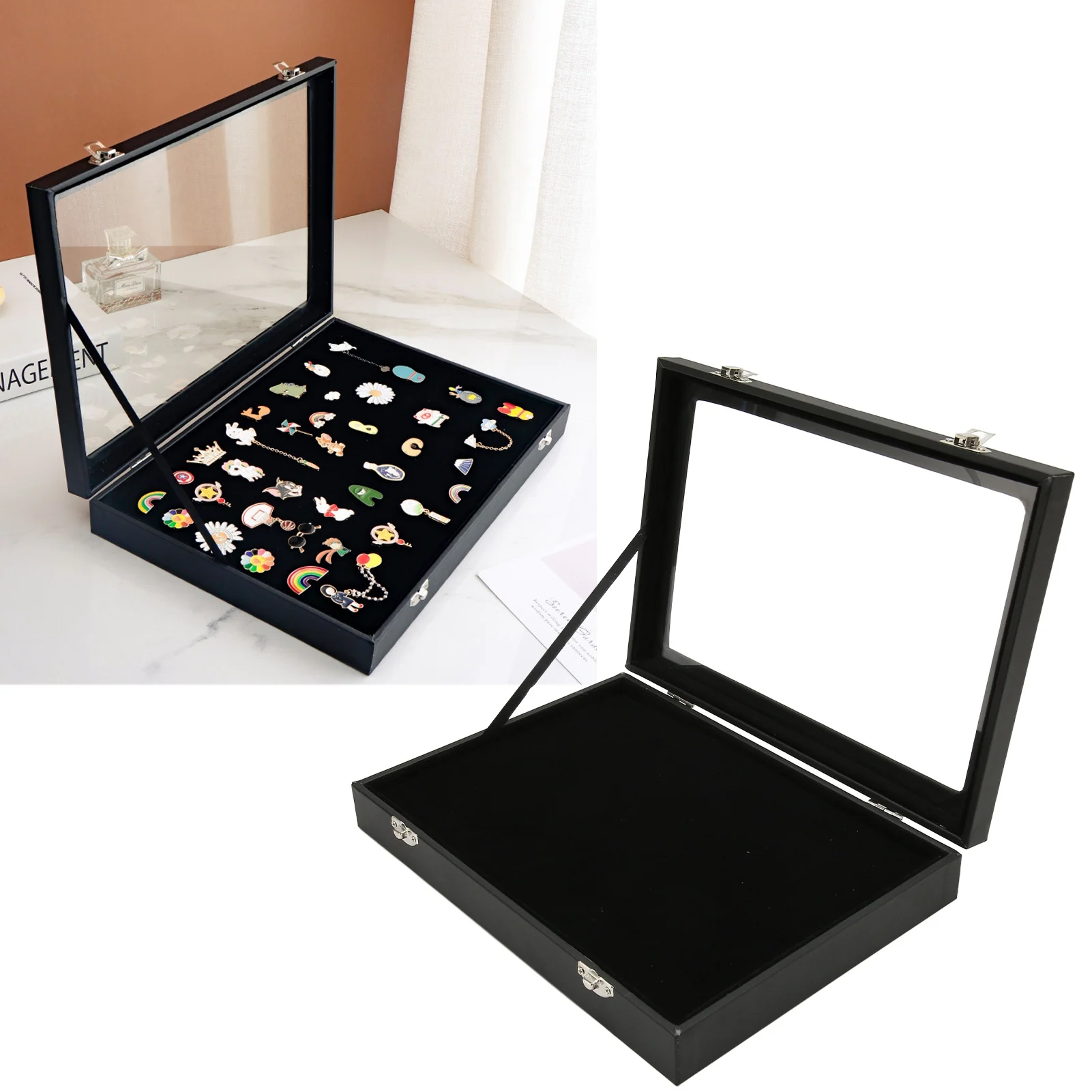 Medal Frame Box Space Saving Pin Display Case Dustproof Transparent Lid Sponge Lining with Lock Buckle for Badge Collection
