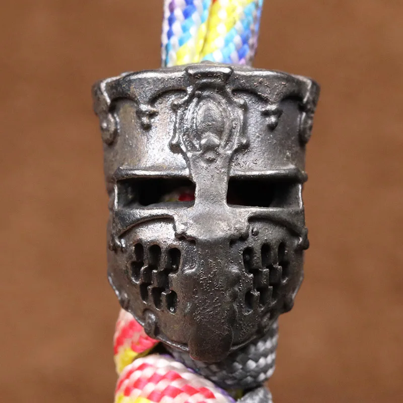 Catholicism Crusader Samurai Helmet Brass EDC Knife Bead Outdoor DIY Paracord Handmade Woven Lanyard Pendant Accessories