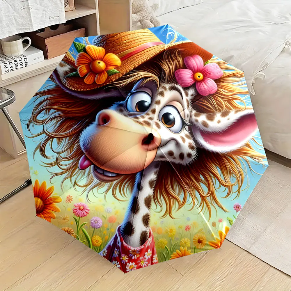 1PC Whimsical Giraffe Umbrella Adds Fun to Rainy Days Print 8 Iron Ribs Folding Umbrella Auto-Open Fashion Sunshade