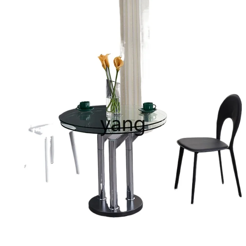 L'm'm Tempered Glass Dining Table Small Apartment Home Retractable Dining Tables and Chairs Combination