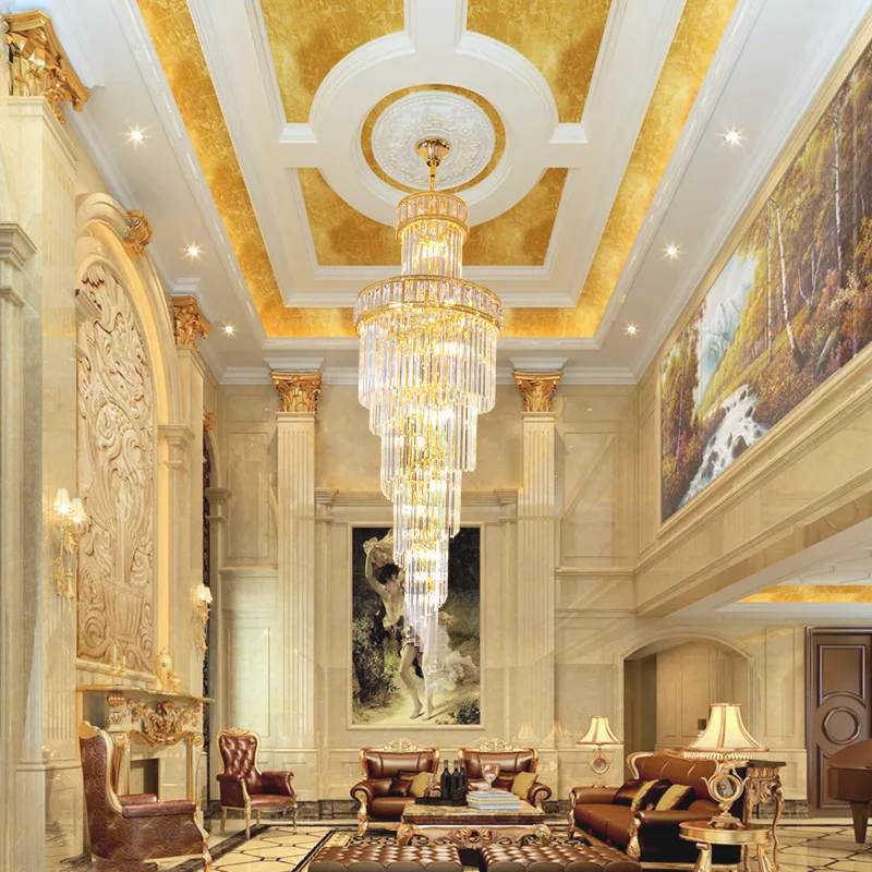 Candelabro de salón de edificio dúplex, candelabro largo con escaleras giratorias en el edificio