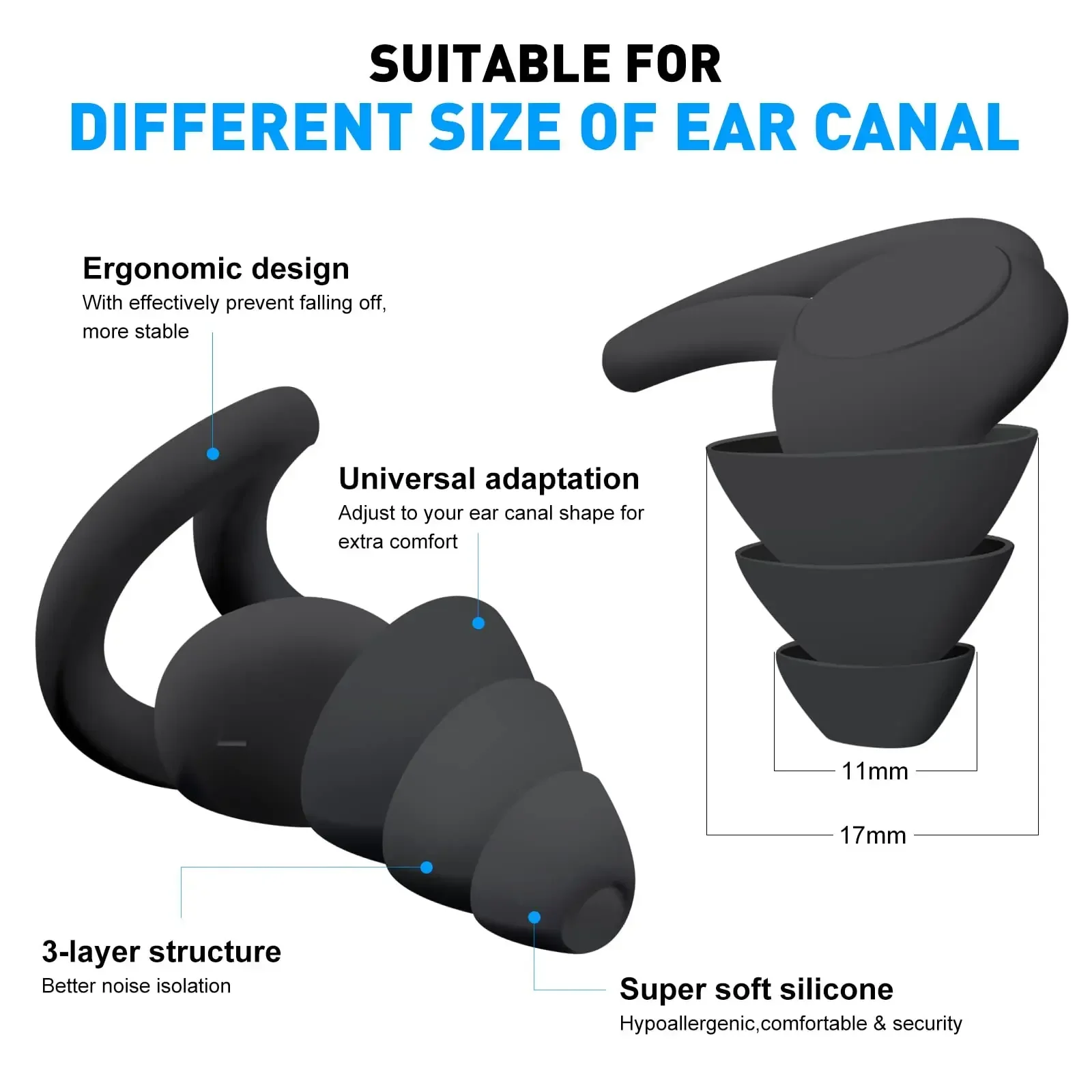 New 3 Layer Sleep Noise Reduction Earplugs Ear Hearing Protection Silicone Anti-noise Earplugs Travel Sleep Earplugs
