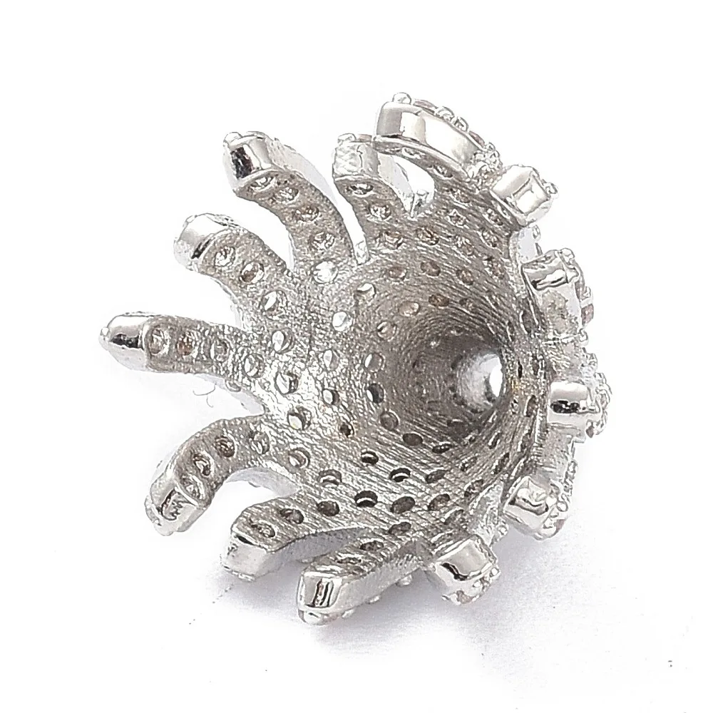 5 Stück Messing-Micro-Pave-Perlenkappen mit klarem Zirkonia, mehrblättrig, 12 x 10 mm, in Gold und Silber für die Herstellung von Schmuckketten – Detail 6