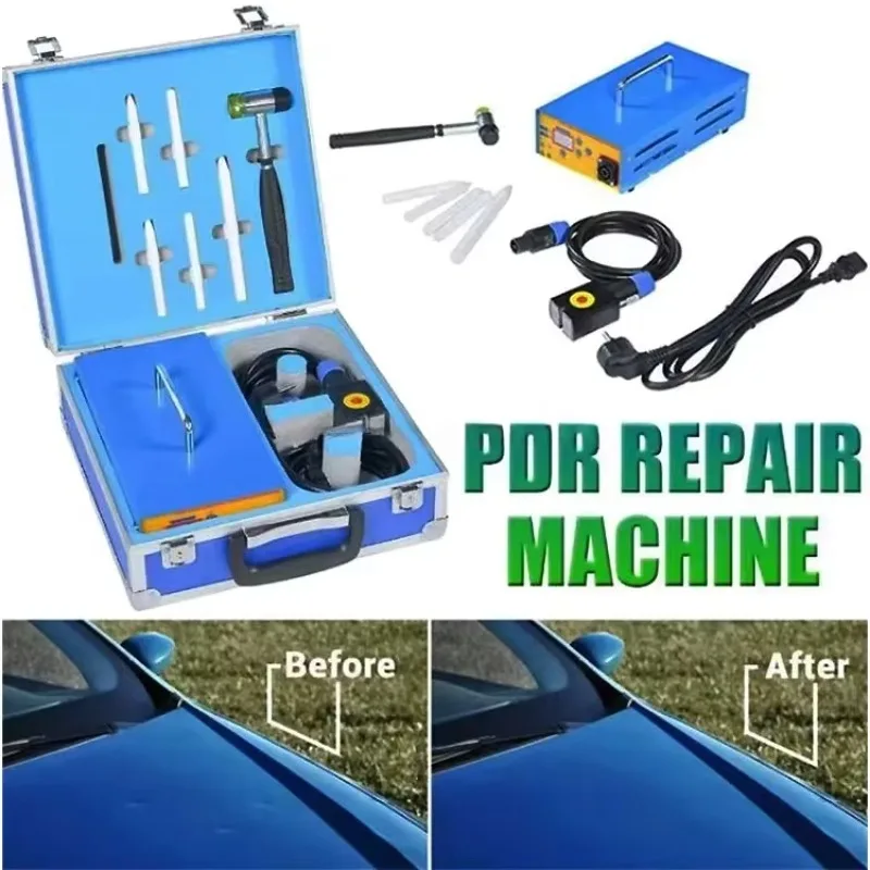 110V Auto Paintless Dent Removal (PDR) Tools Kit with LED Dent Finder Light and Reflector Board for High Precision Body Repair
