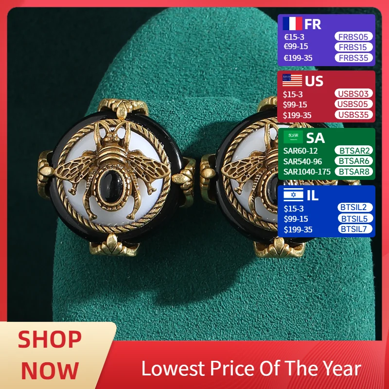 

Trendy Black White Natural Stone Honey Wax Bee Earrings Gold Color Vintage Antique Jewelry for Woman Accessories Luxury 2024