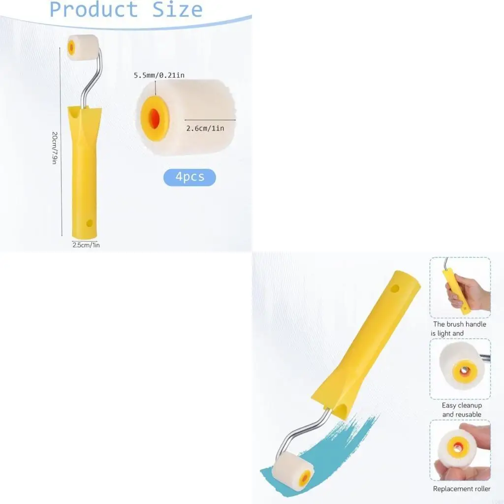 

Portable 1Inch Touch Up Paint Roller Set With 4 Refill Heads Easy Storage