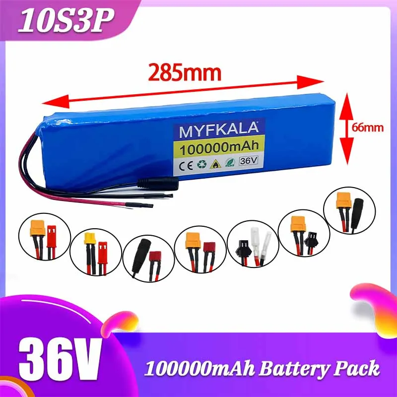 36V 100Ah 18650 Rechargeable Lithium Battery Pack 10S3P 1000W Power Modified Bicycle Scooter Electric Vehicle with BMS