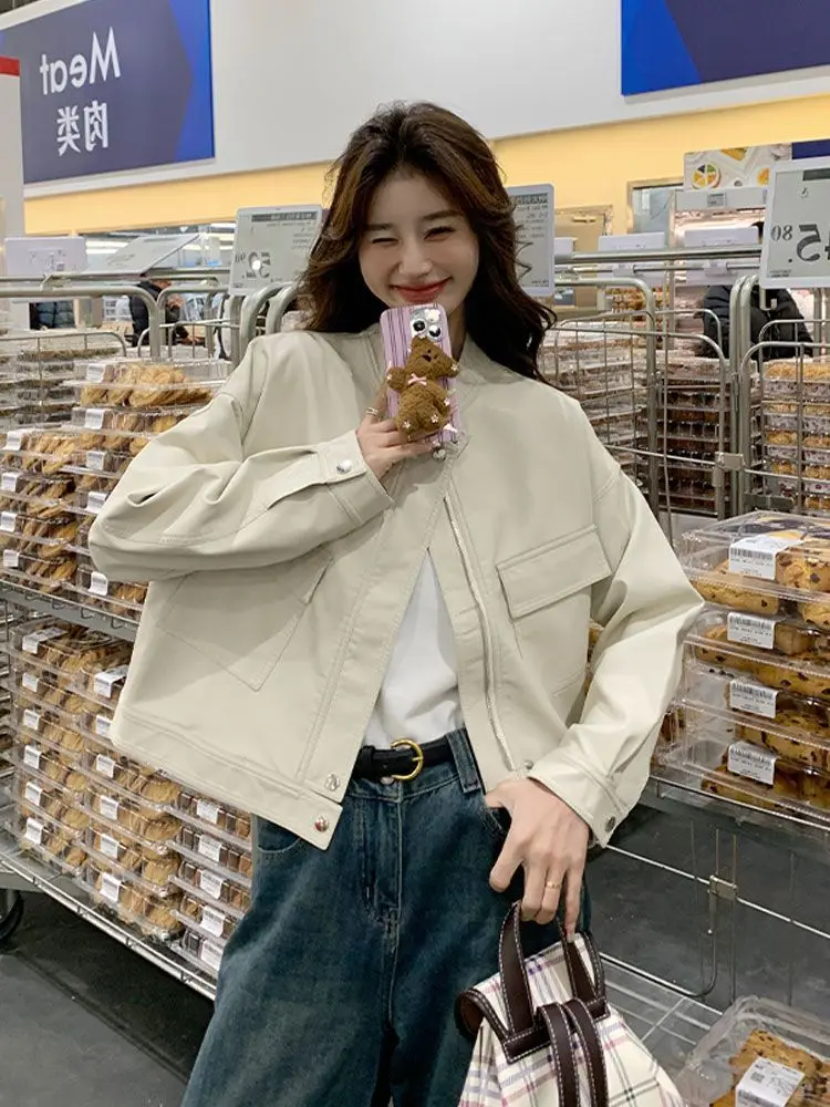 Kurtki bomberki damskie kurtka khaki jesień-zima płótno klapki z klapami biznesowy styl cleanfit pasek funkcjonalne zatrzaski minimalistyczny styl OL