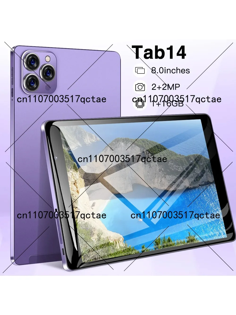 

8-дюймовый планшет Android 16 ГБ, совместимый с TAB14, с HD-экраном, GPS, Bluetooth, двумя SIM-картами, двойным режимом ожидания, функцией звонков, на английском языке