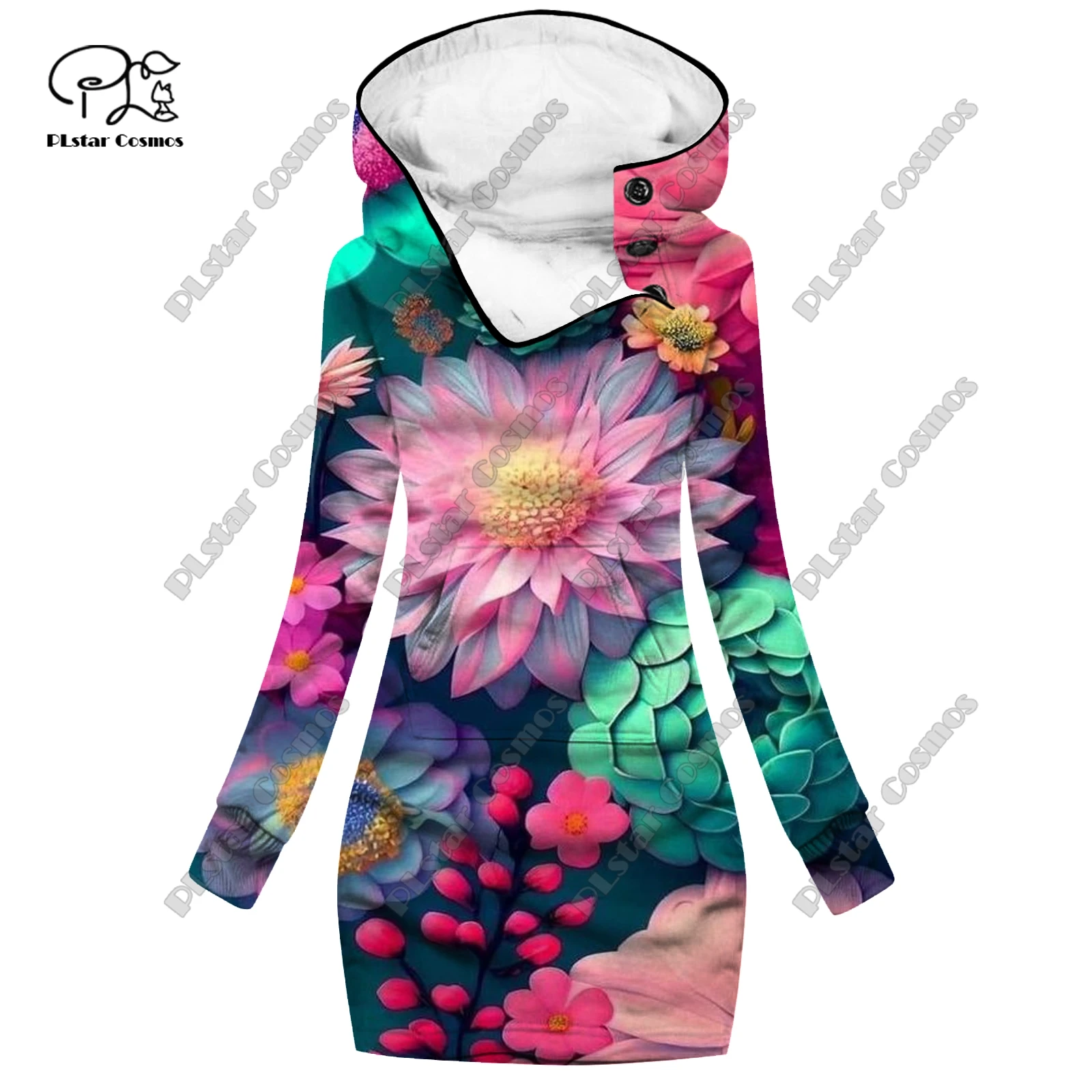 

PLstar Cosmos 3D printed women's open tube sweater dress with colorful flowers and roses pattern leisure and slimming series H1