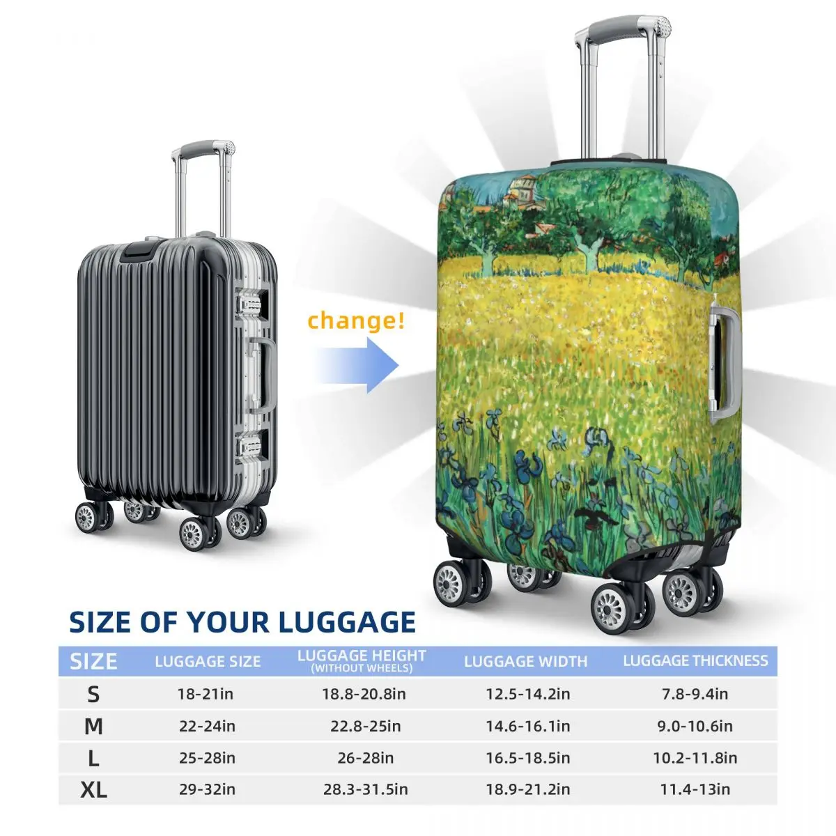 Vincent Van Gogh Suitcase Cover Field with Flowers Flight Travel Useful Luggage Case Protector