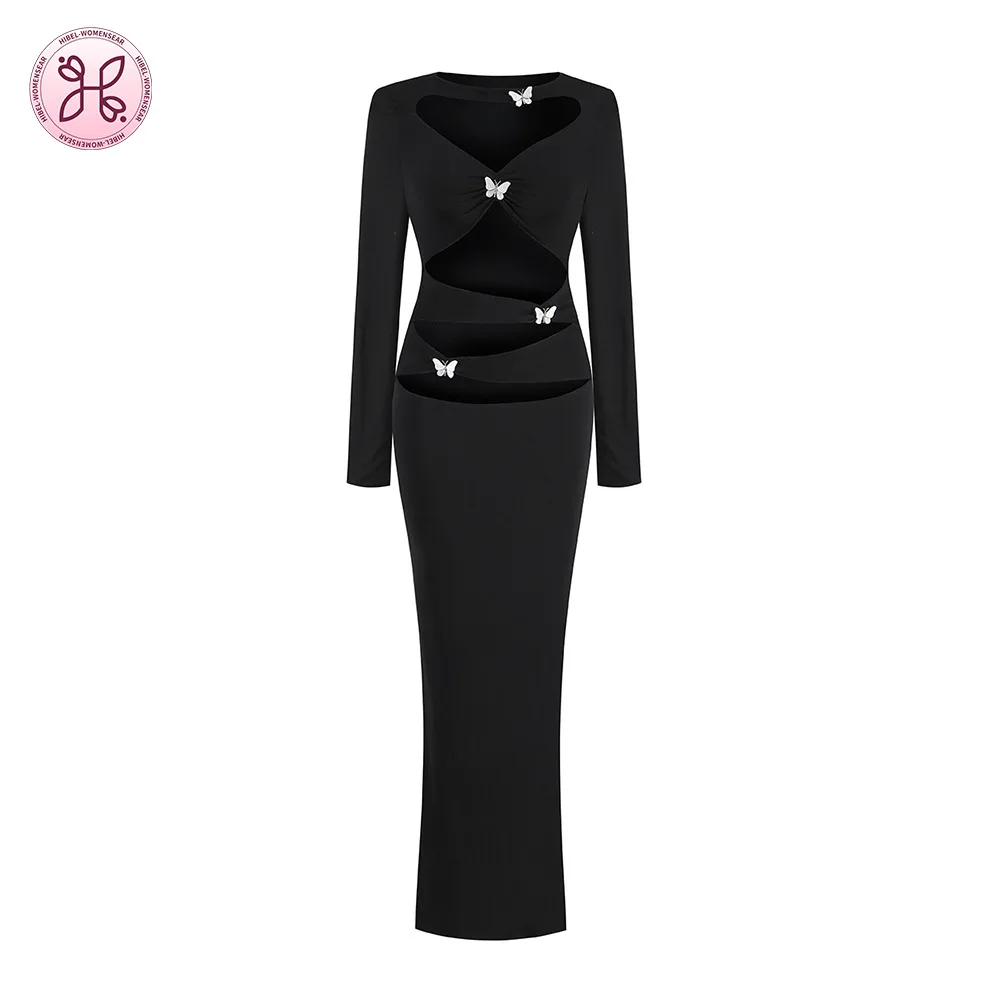 Maxi aderente con ritaglio: fiocco in metallo e spacco alto, abito da notte di gala