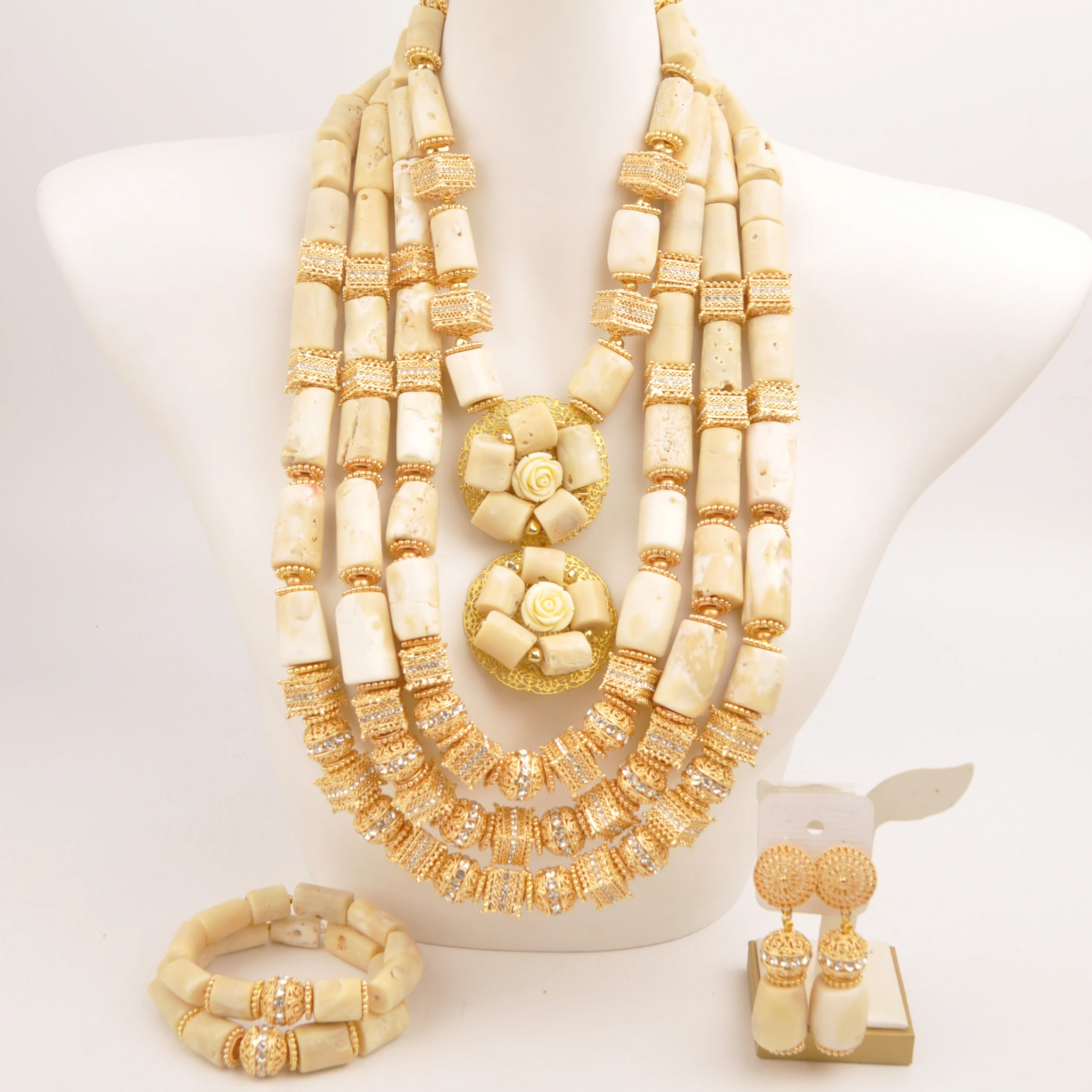 

Luxury Real White Coral Necklace Nigerian Tradiginal Wedding Jewelry Sets