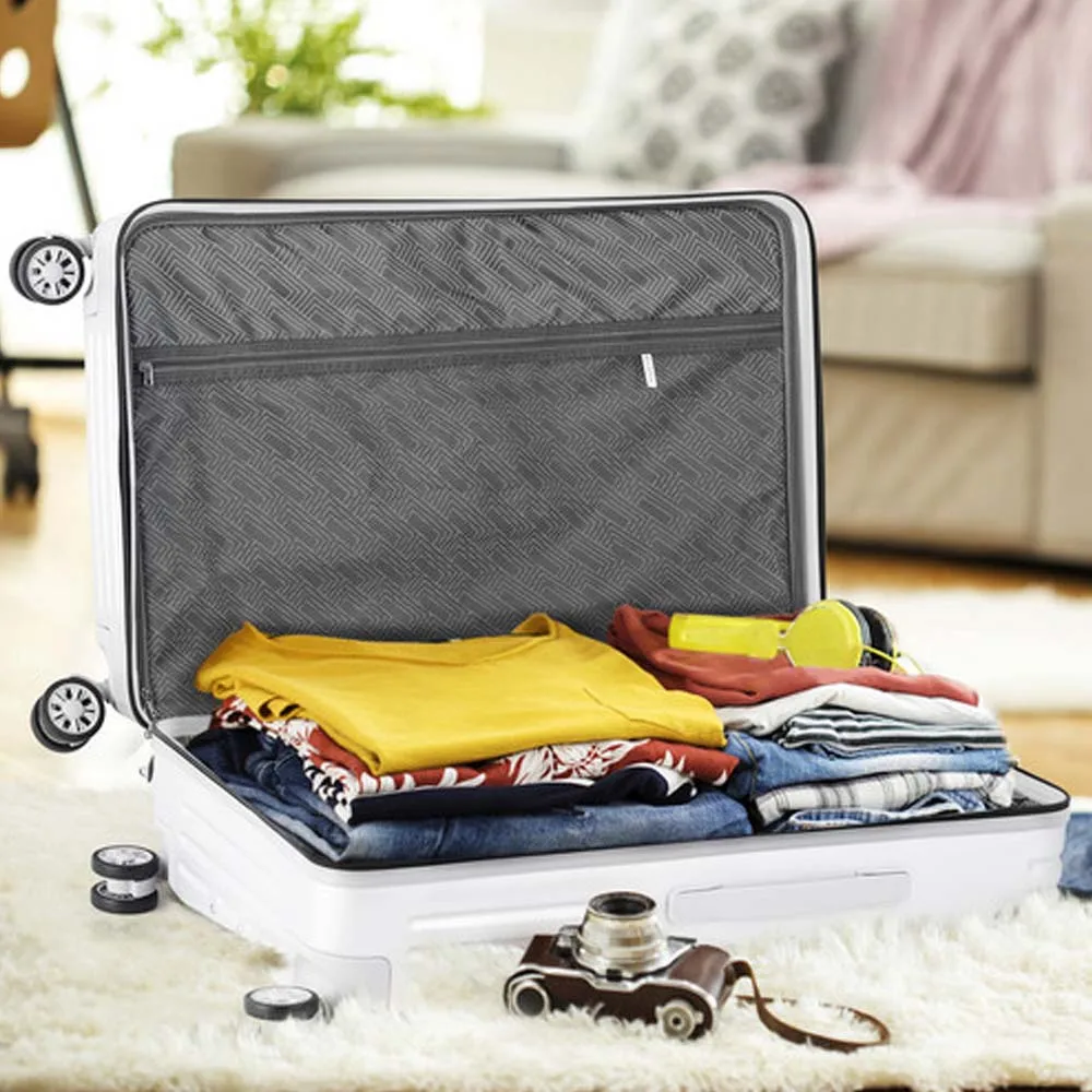 Conjunto de bagagem de material abs + pc, 3 peças, mala de viagem softside com rodas giratórias, 20 + 24 + 28 polegadas, conjunto leve de valise