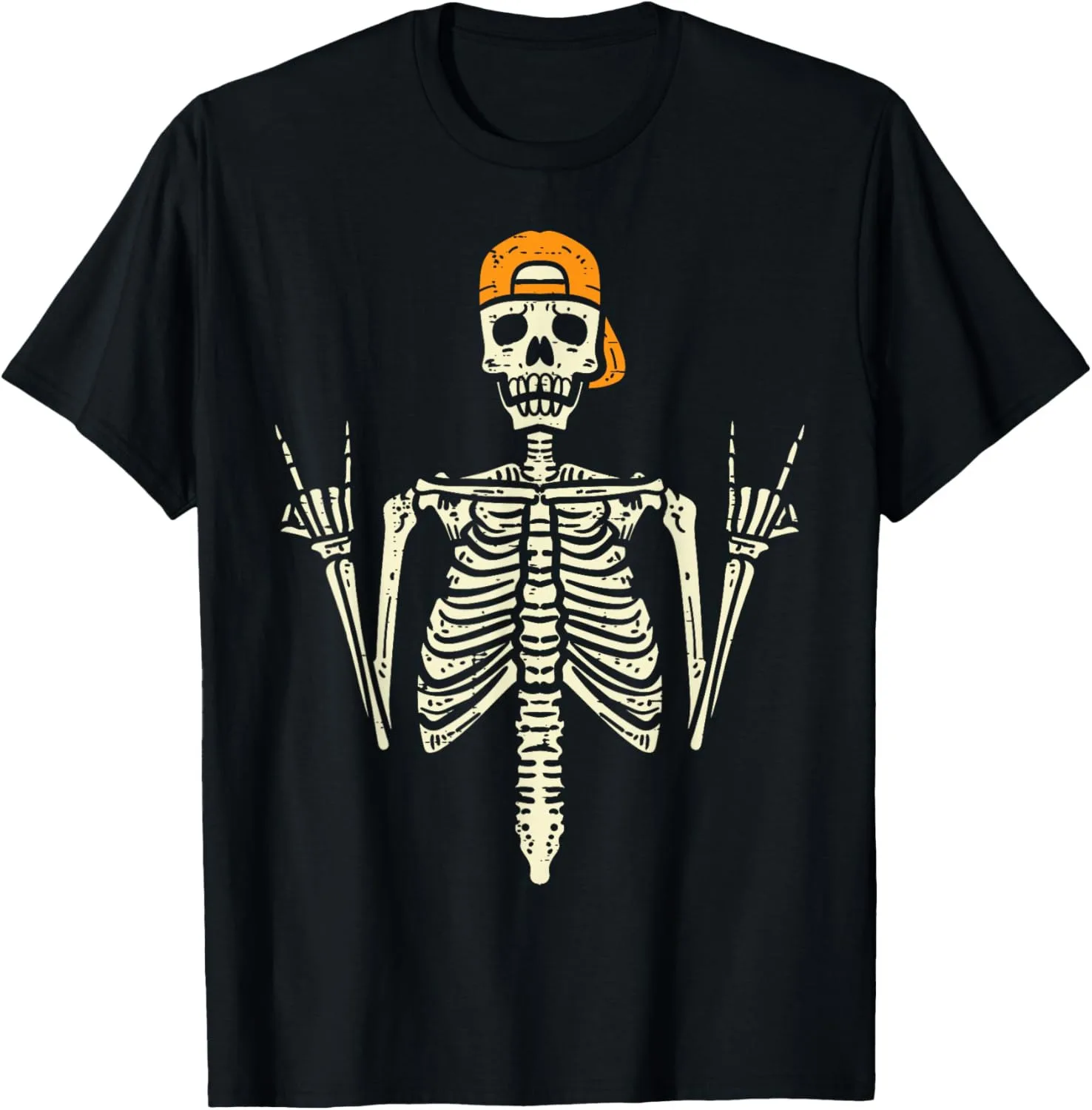 Rocker Skeleton Cap Skater Cool Halloween Punk Rock Men Boys T-Shirt