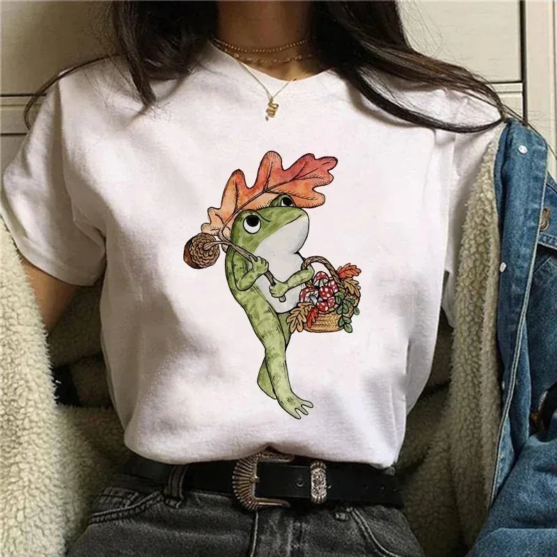 

Leisure college wind cartoon frog T-shirt spring and summer leisure large women's T-shirt Harajuku fashion Joker.