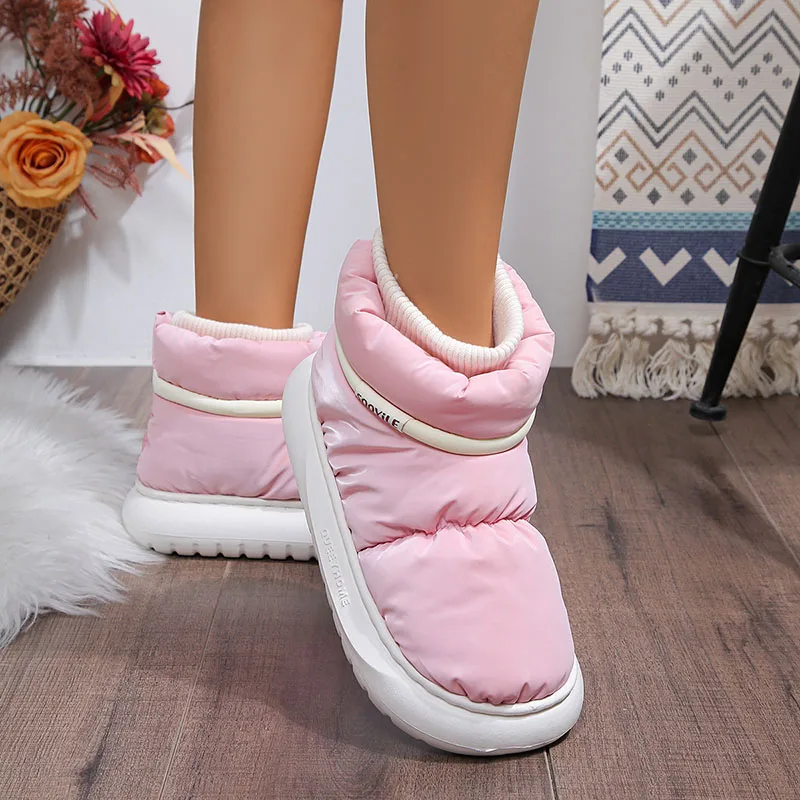 Waterproof Soft Plush Ankle Boots Women Winter Thick Sole Non-Slip Snow Boots Woman Down Comfort Keep Warm Cotton Padded Shoes