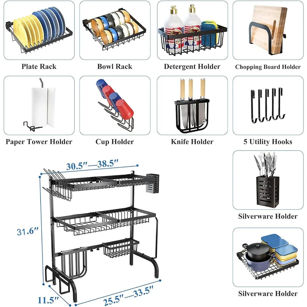 Imagem -06 - Tableware Storage Rack Kitchenware Ganchos Tissue Cup Holder Camadas 255 a 335 Ajustável