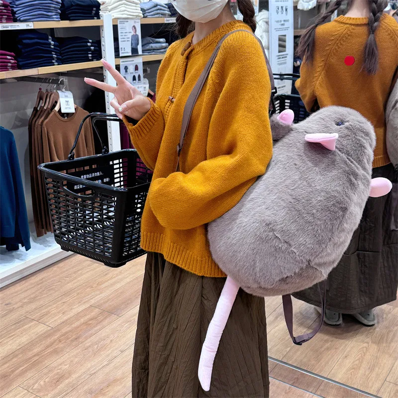 حقيبة ظهر لطيفة على شكل فأر من القطيفة، حقيبة ماوس رمادية وبنية، دمية قطيفة، لعبة حيوانات محشوة ناعمة، هدية عيد الميلاد، هدية عيد الميلاد