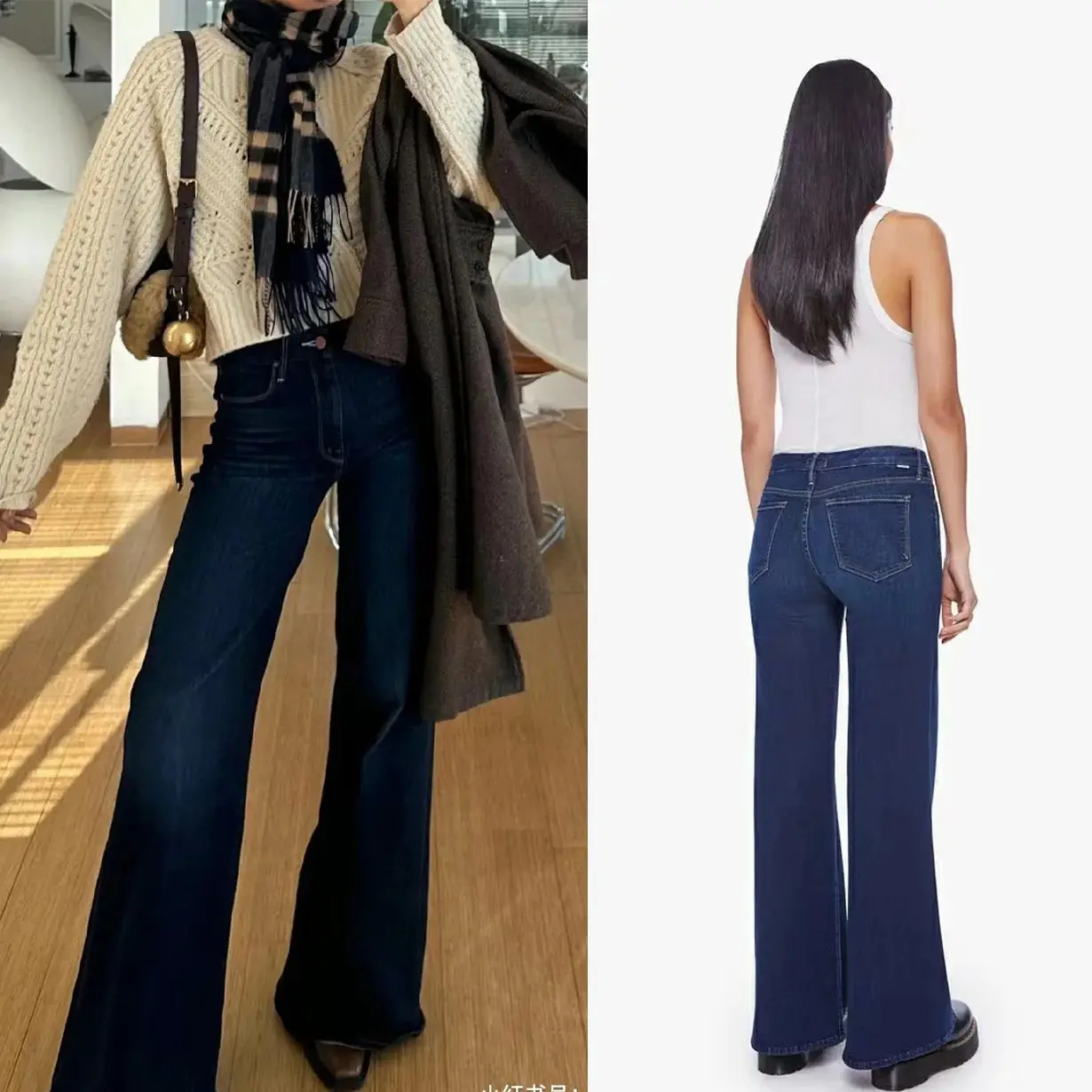 A 2024 early spring new SAVI deep blue mid high waisted denim flared pants for women MO207